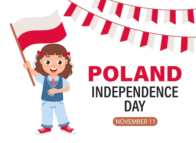 Polish Independence Day Cute little girl with Polish flag Poland Independence Day banner