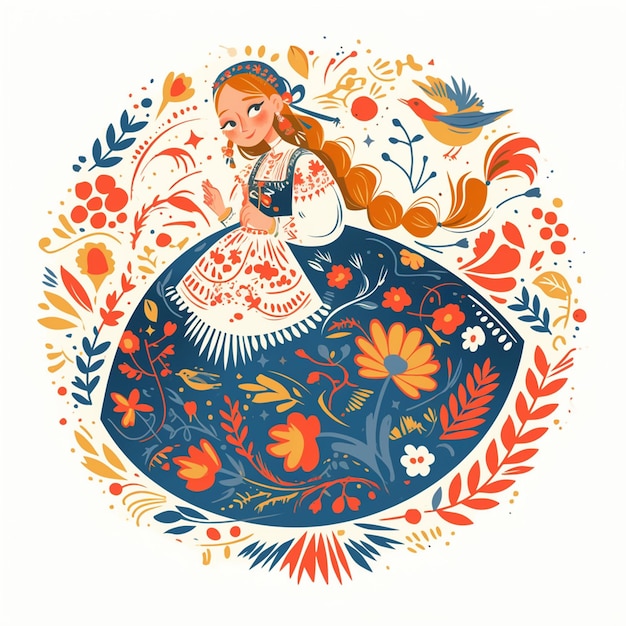 Vector polish woman in traditional lace makers attire