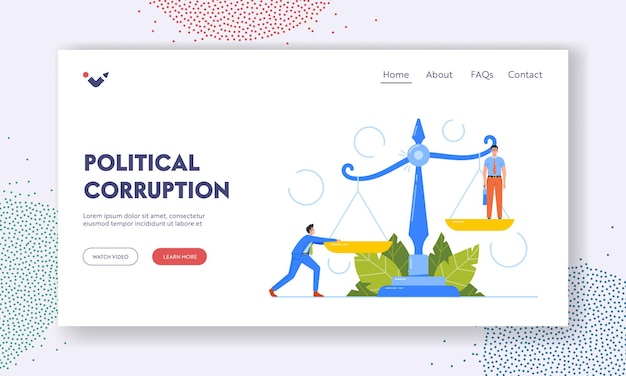 Political Corruption Landing Page Template Businessman Inequality Discrimination Salary Imbalance Business Character