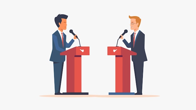 Political Debates Concept Two Men Speakers Discussing Issues on Stage