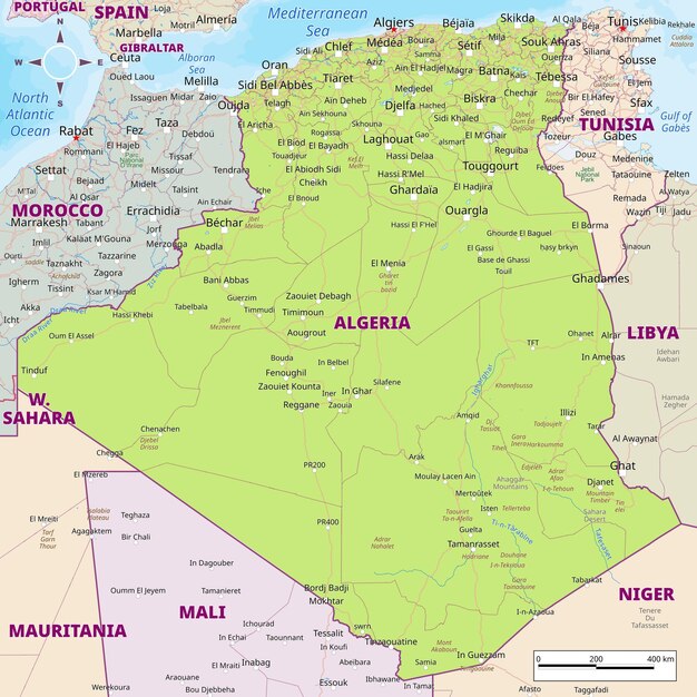 Vector political vector map of algeria