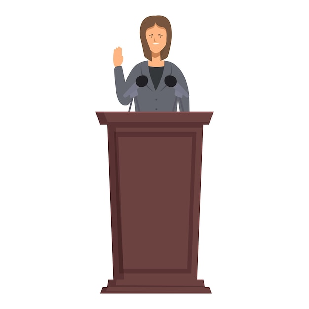 Vector politician is giving a speech from a podium with microphones