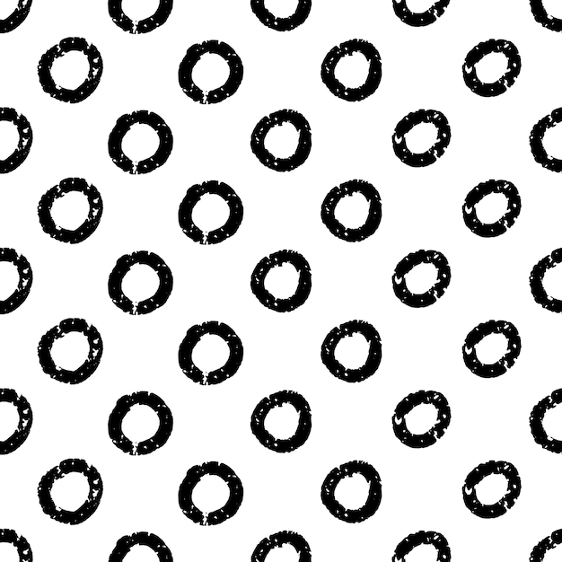 Polka dot hand drawn vector seamless pattern Grunge ink dirty circles texture Black paint brush