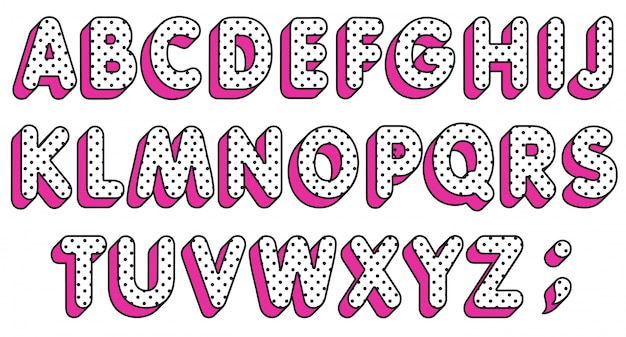 Polka dots alphabet letters set. Pop art Font