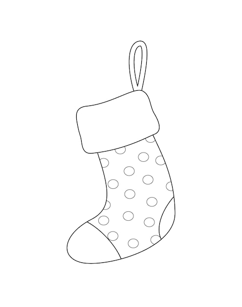 Polka dots stocking coloring page Black and white Christmas sock Vector