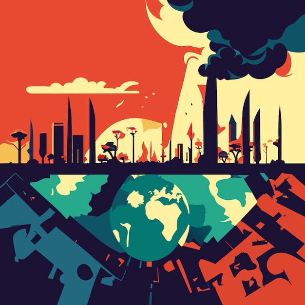 Vector a polluted earth vector illustration flat 2