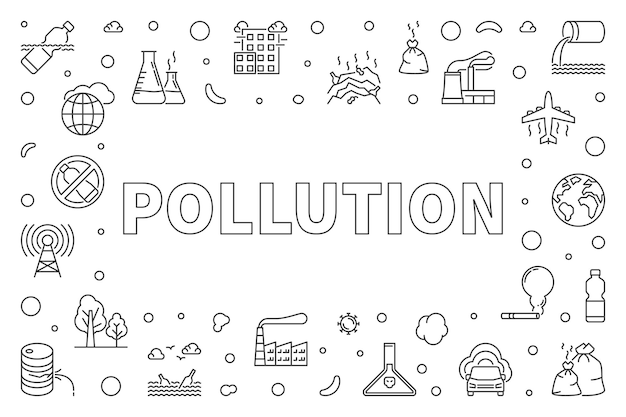 Pollution concept outline horizontal minimal Banner Vector illustration