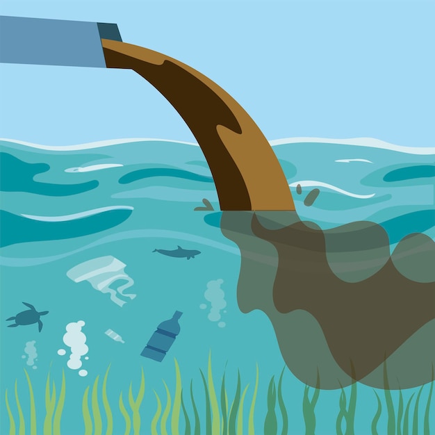 Pollution, dirty water and trash emission from pipes  illustration