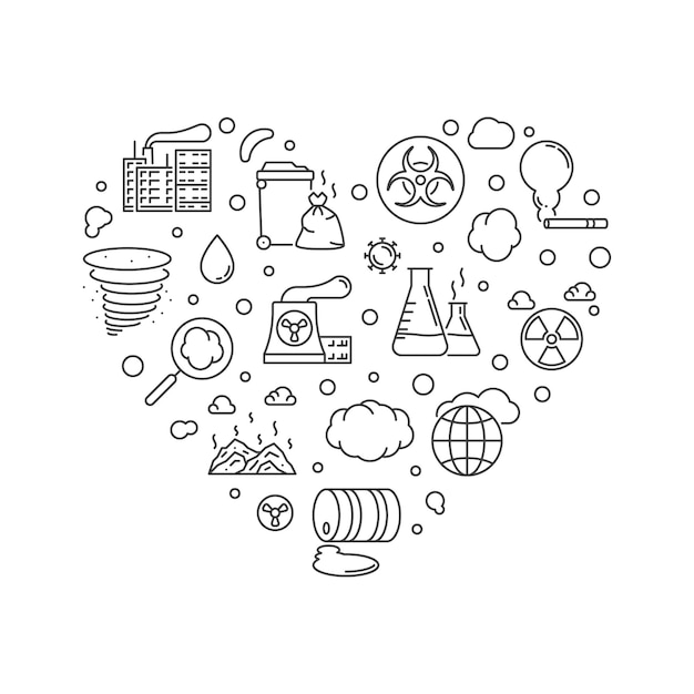 Pollution line heart shaped vector illustration Polluted Environment banner