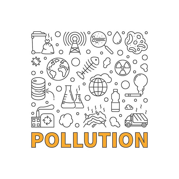 Pollution outline banner vector concept linear illustration