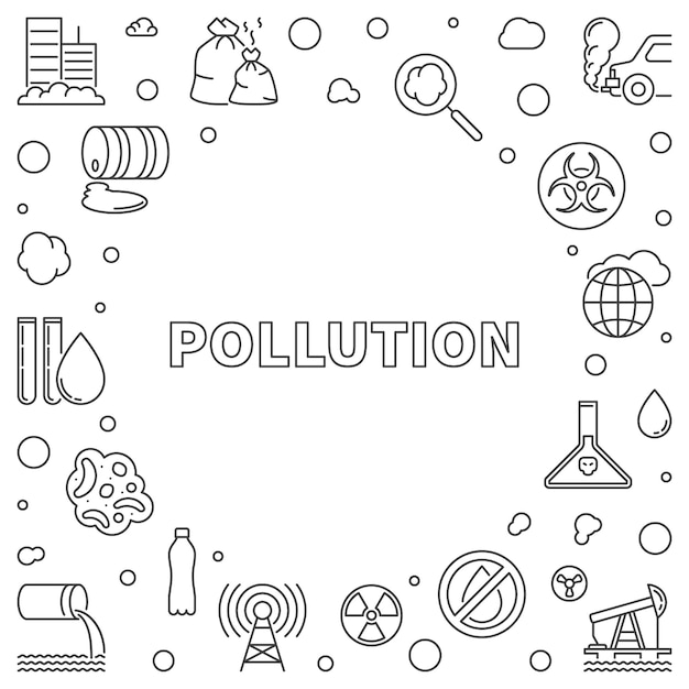 Pollution outline round frame Vector Environmental Pollution illustration