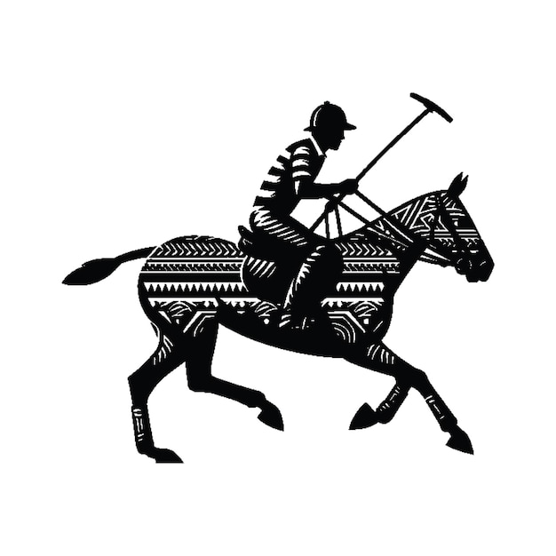 polo player riding horse male player with ethnic polynesia pattern illustration emblem shield badge