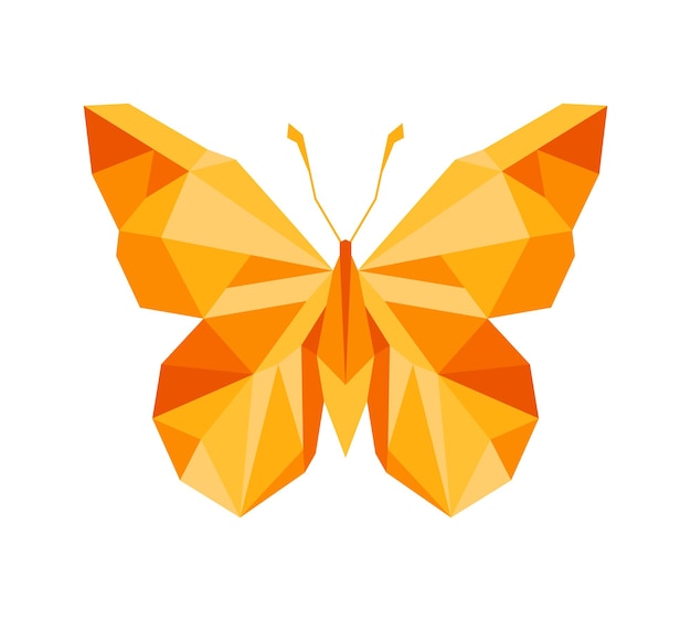 Polygonal butterfly icon and logo Vector illustration isolated colorful geometric orange butterfly in origami style