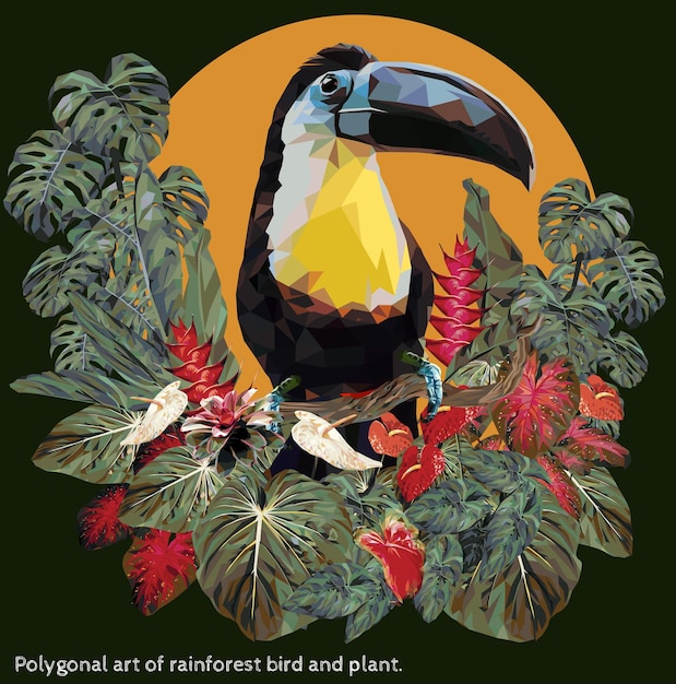 Polygonal Illustration of Toucan birds with plants