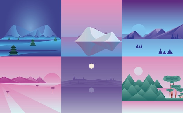 Polygonal landscapes icon collection design, nature and outdoor theme  illustration