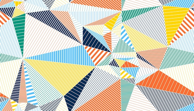 Polygonal linear color seamless pattern, graphic colorful low poly striped endless wallpaper background.