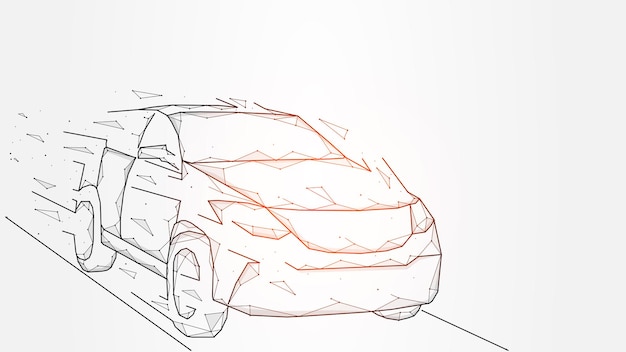 Polygonal vector illustration of a moving car car driving speed race car made of dots and lines