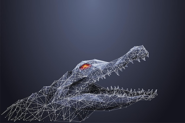 Polygonal wireframe crocodile Low poly animal background