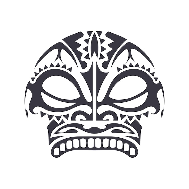 Polynesian Maori face tattoo vector pattern Hawaiian man or woman tribal design Hawaiian geometric face black and white