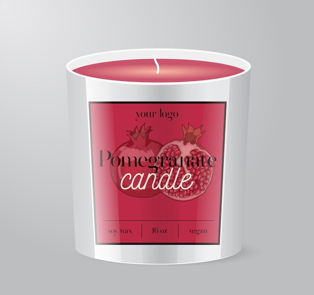 Pomegranate Candle label template Glass Bottle Packaging Isolated