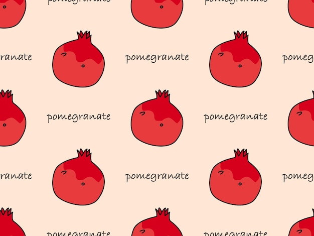 Pomegranate cartoon character seamless pattern on orange background