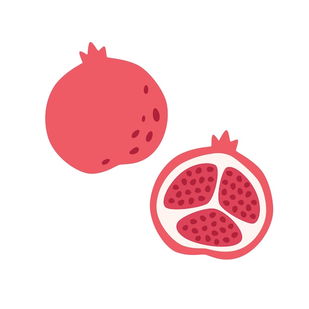 Pomegranate, exotic and tropical fruit. Healthy food. Vector illustration in flat style