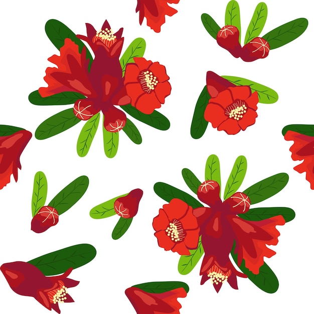 Pomegranate flowers Seamless pattern Bright leaves and flowers Shana Tova seamless pattern Jewish New Year