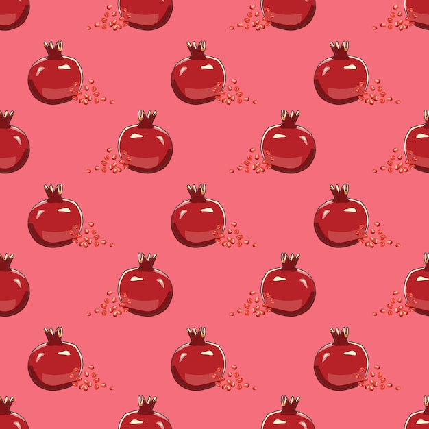 Pomegranate fruits seamless vector pattern background