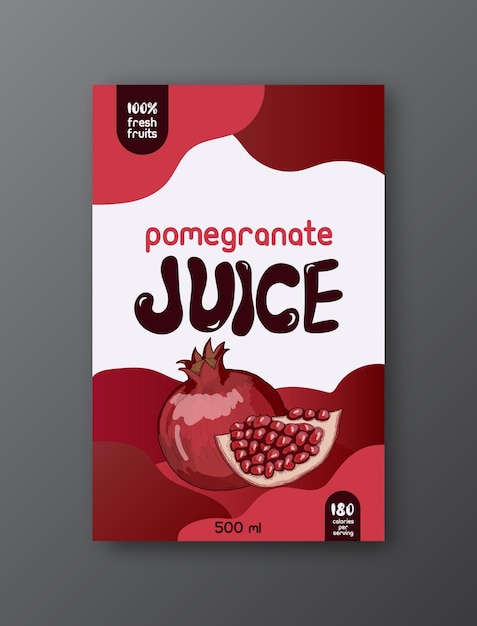 Pomegranate juice label template Abstract modern vector packaging design layout Isolated