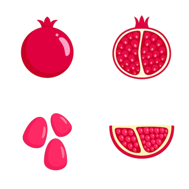 Pomegranate juice seeds icons set