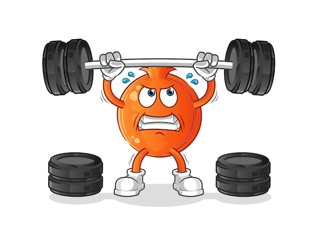 Pomegranate lifting the barbell character cartoon mascot vector