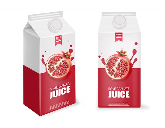 Pomegranate realistic, pomegranate juice package , white container, fresh product, white box