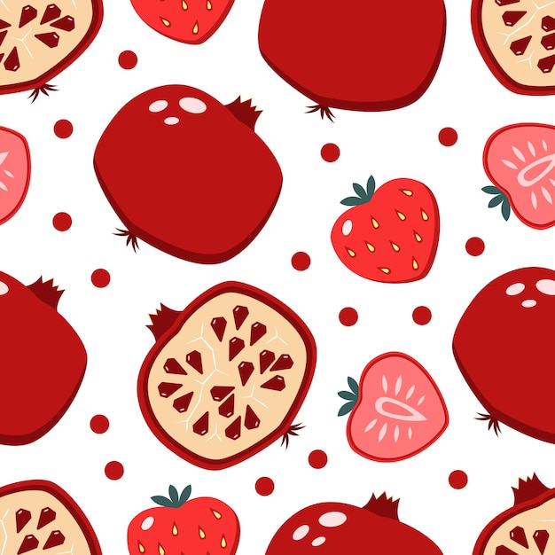 Pomegranate and strawberry fruit pattern polka dot concept