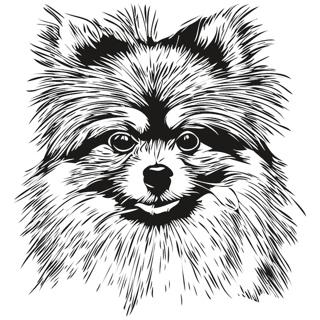 Pomeranian spitz dog black and white vector logo line art hand drawn vector pets illustration