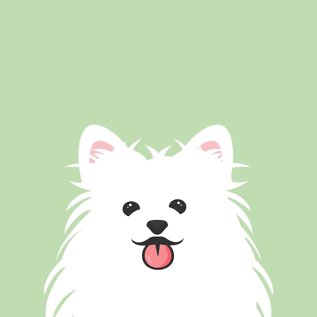 Pomeranian Spitz puppy Smiling muzzle of cute white fluffy puppy German Spitz Vector in cartoon