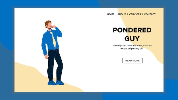 Pondered Guy Thinking Try Solve Problem Vector. Pondered Young Man Touching Face Think And Make Decision. Character Wearing Elegant Suit With Question Web Flat Cartoon Illustration