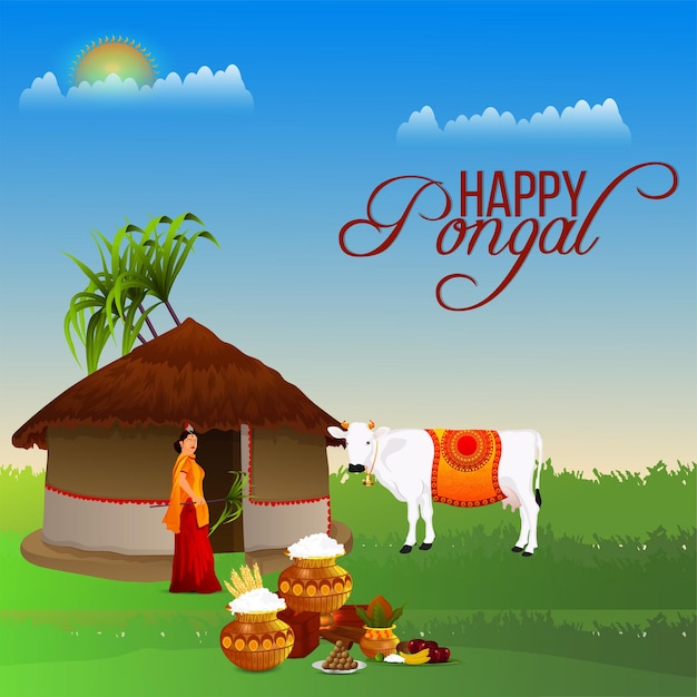 Pongal greeting card or banner design concept