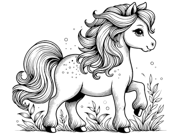 Pony beautiful mane and tail antistress wood pattern coloring book adults vector generative ai