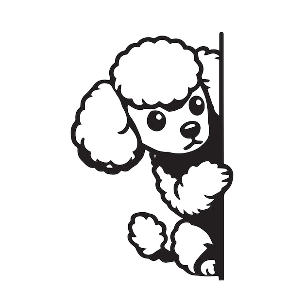 Vector poodle dog peeking face dog clipart vector illustration in black and white