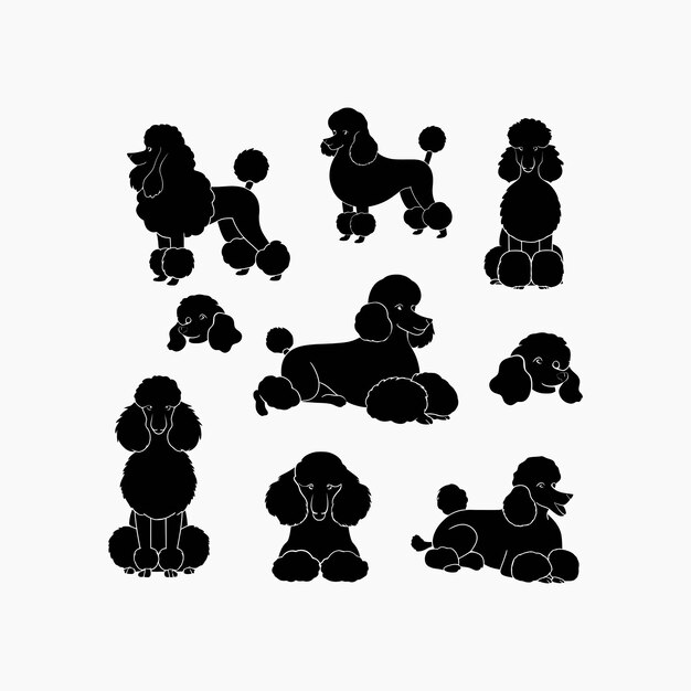 Vector poodle dog silhouette set animals vector template