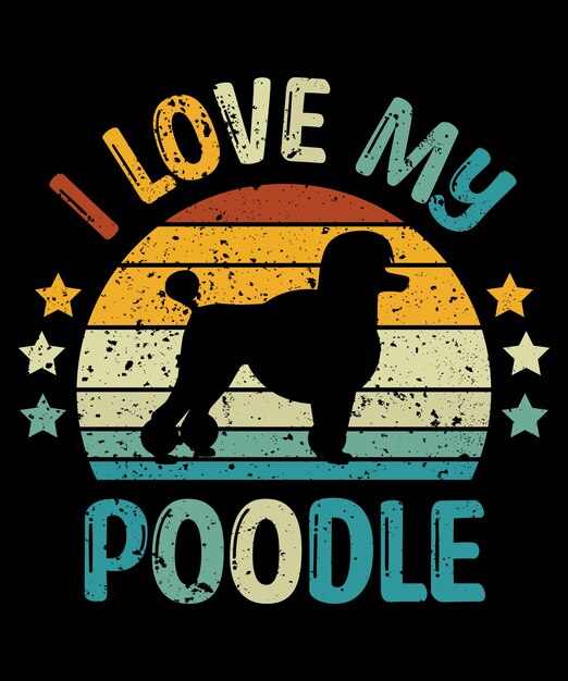 Vector poodle silhouette vintage and retro tshirt design