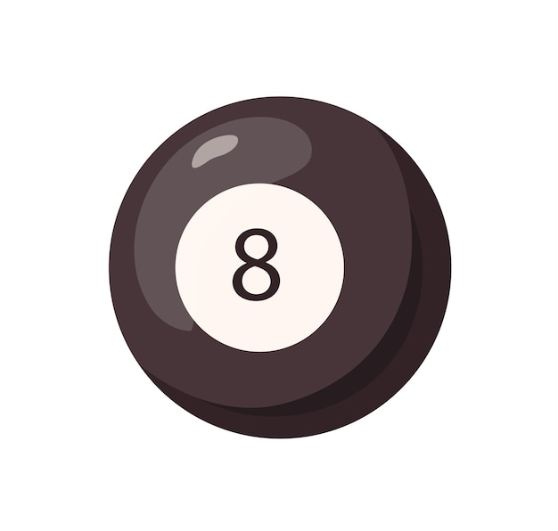 Pool ball with number 8. Eight blackball for English billiards, snooker games. Black hard poolball icon. Realistic flat vector illustration of shiny glossy sports object isolated on white background.