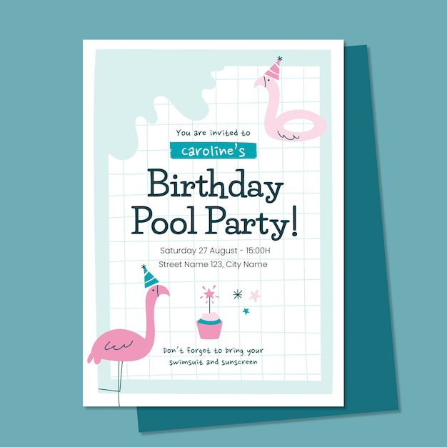 Pool birthday party poster template