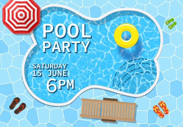 Pool party invitation with top view of pool