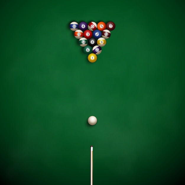 Pool table with balls on the cloth. 