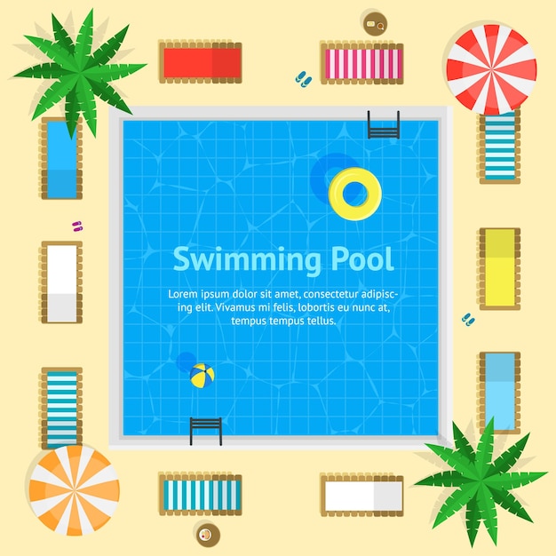 Pool with Blue Water Summer Vacation Concept Card Poster Vector