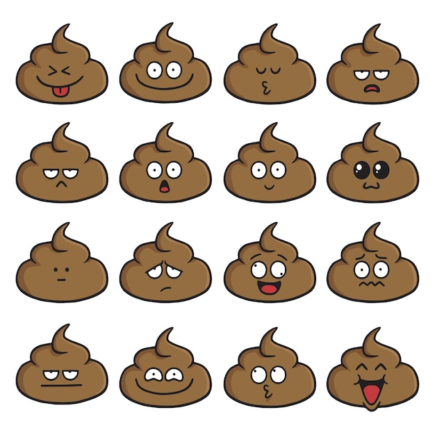 Poop Face Cute Cartoon Set Vector Illustration Pack Collection