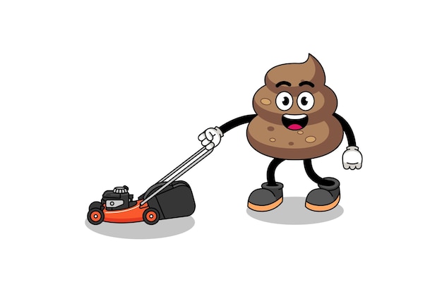 Poop illustration cartoon holding lawn mower