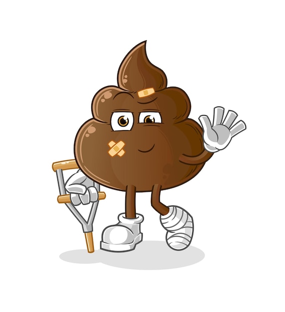 The poop sick with limping stick. cartoon mascot mascot