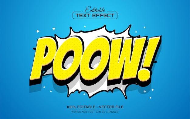 Poow yellow pop art cartoon comic style text effect editable